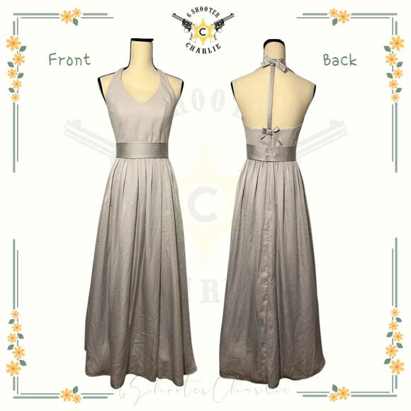WHITE by VERA WANG Bridesmaid Silver Halter Maxi Dress Slit Size 2 Bow Details - Picture 1 of 6